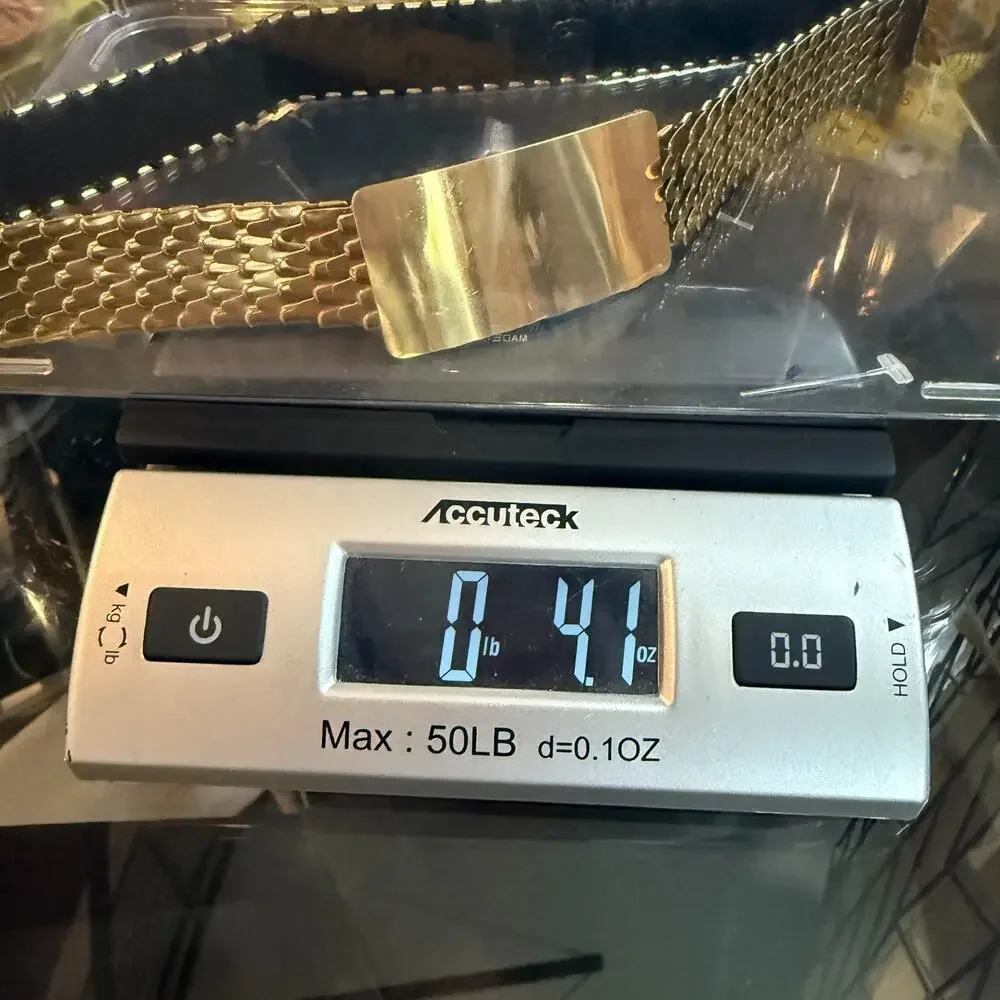 Vintage Gold Tone Metal Mesh Stretch Belt Wide Woven Design